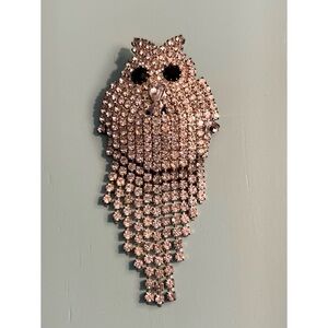 Vintage JJ Signed Rhinestone Owl Brooch